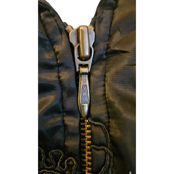 Black Floral Embroidered Zip-Up Jacket With White Lining Womens Medium Lightweig - Picture 2 of 5